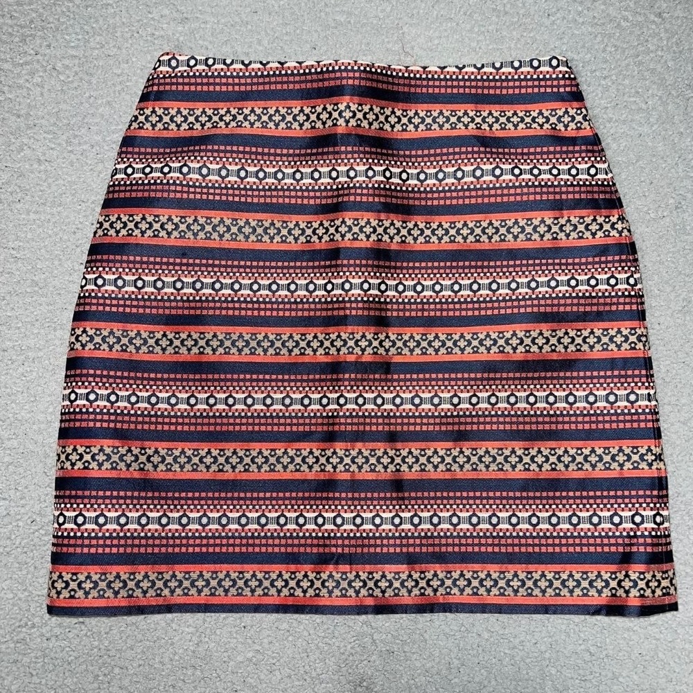 Ann Taylor Loft Pencil Skirt Womens Sz 4 Petite Striped Aztec Jacquard Geometric
